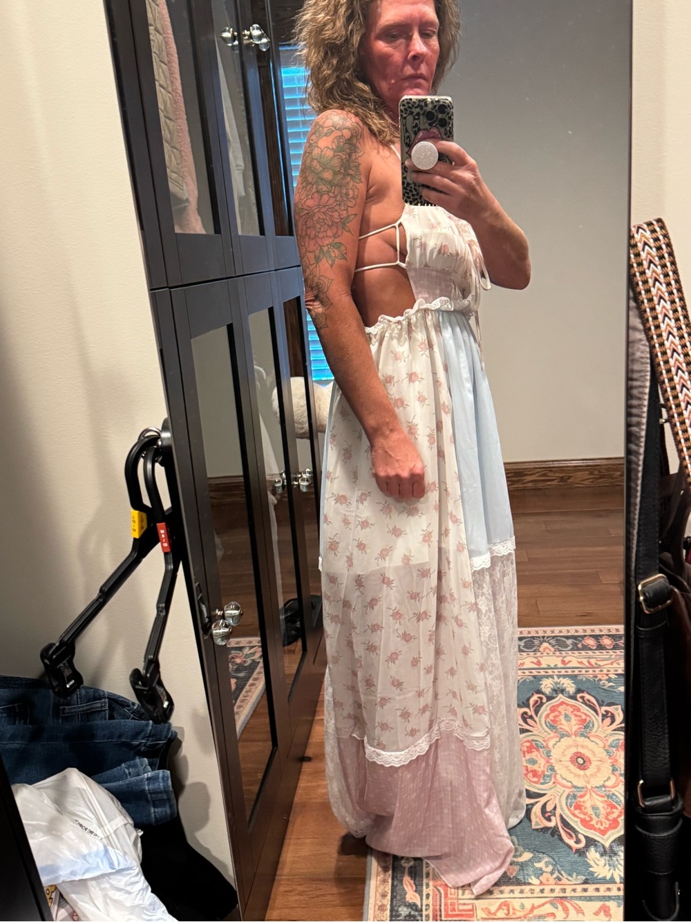 NWOT Multi Patchwork Summer Lace Maxi Dress - Pink & Blue - Picture 12 of 15
